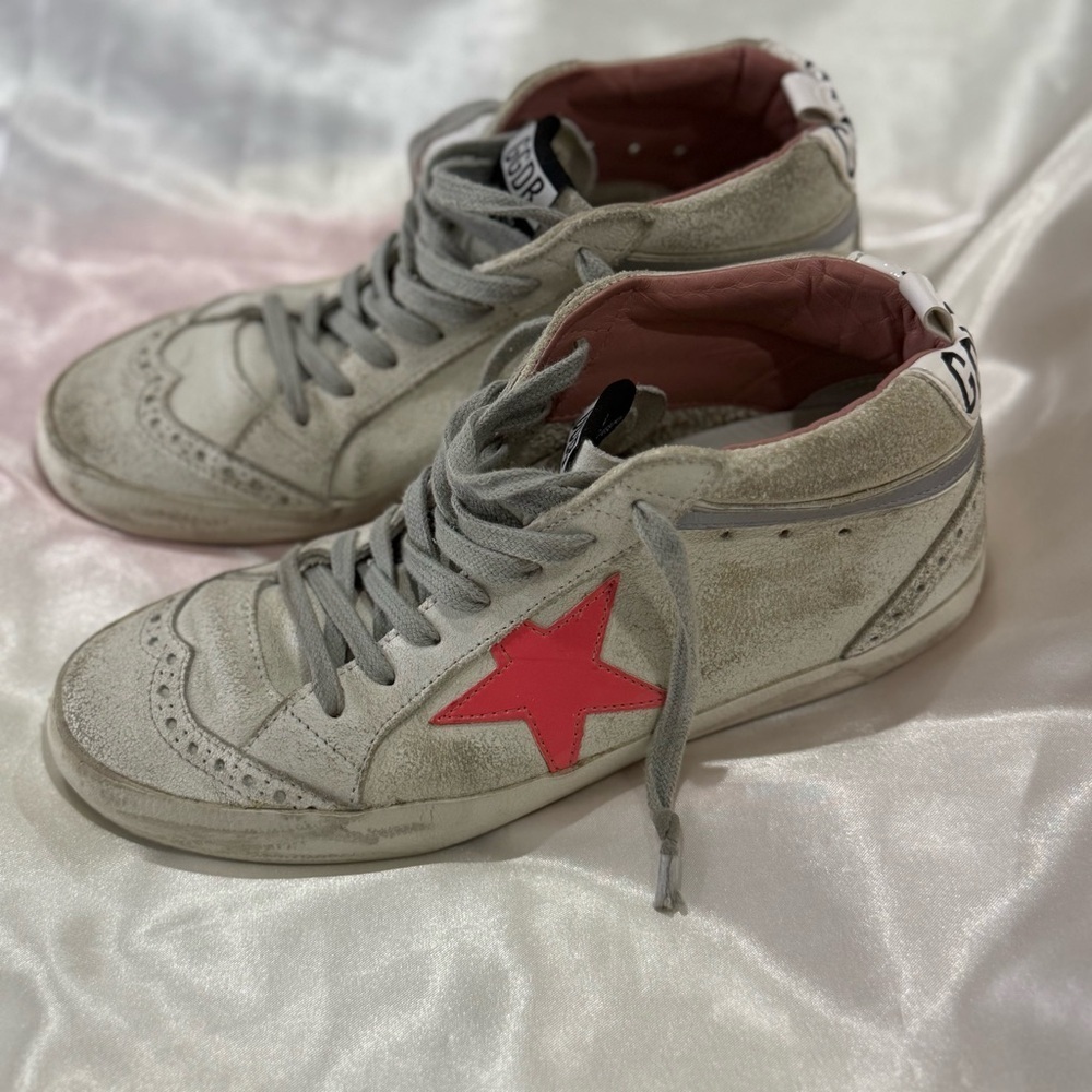 Golden Goose Mid Star Sneakers White Pink Patent Star Mid Top Size 7/37 Preppy - Picture 3 of 16